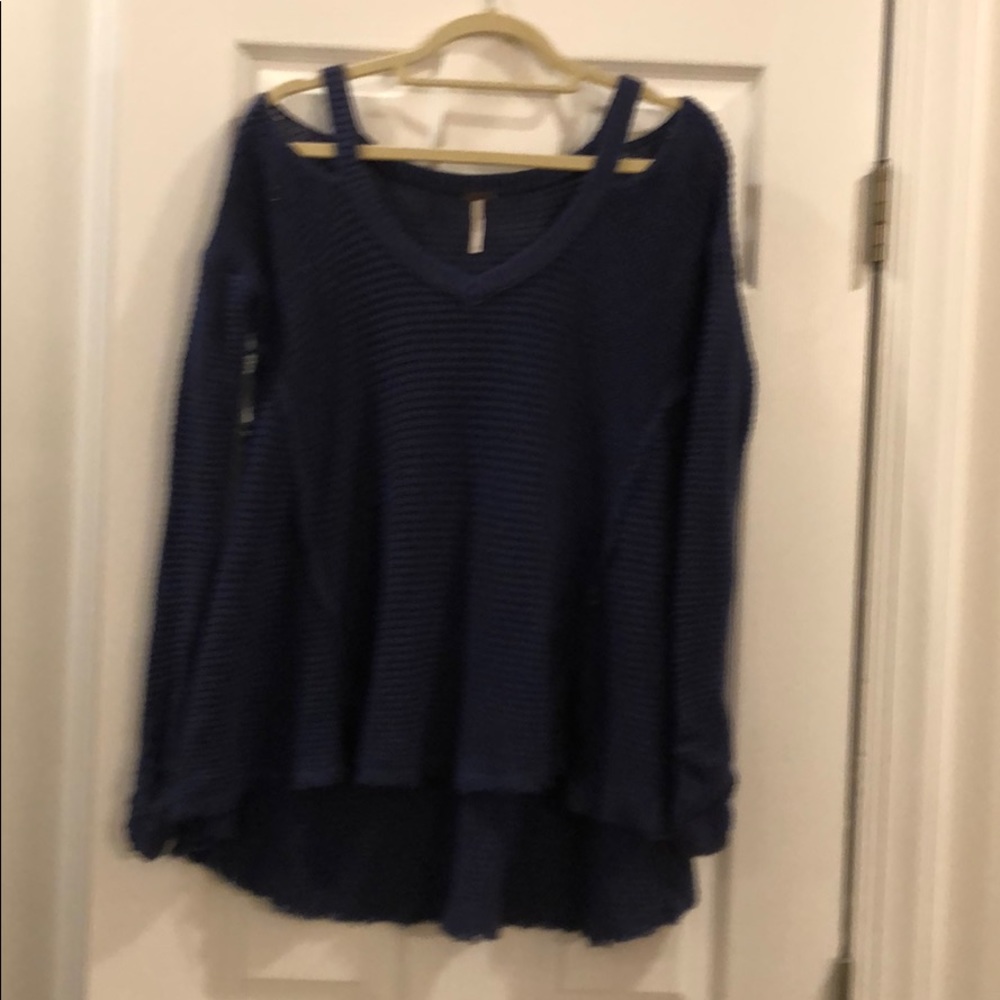 Free people navy cold shoulder sweater